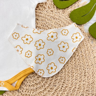 Conjunto M/c + Bandana Flores Mostarda e Off